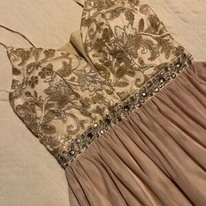 Emerald Sundae Cream and Gold Embroidered Dress